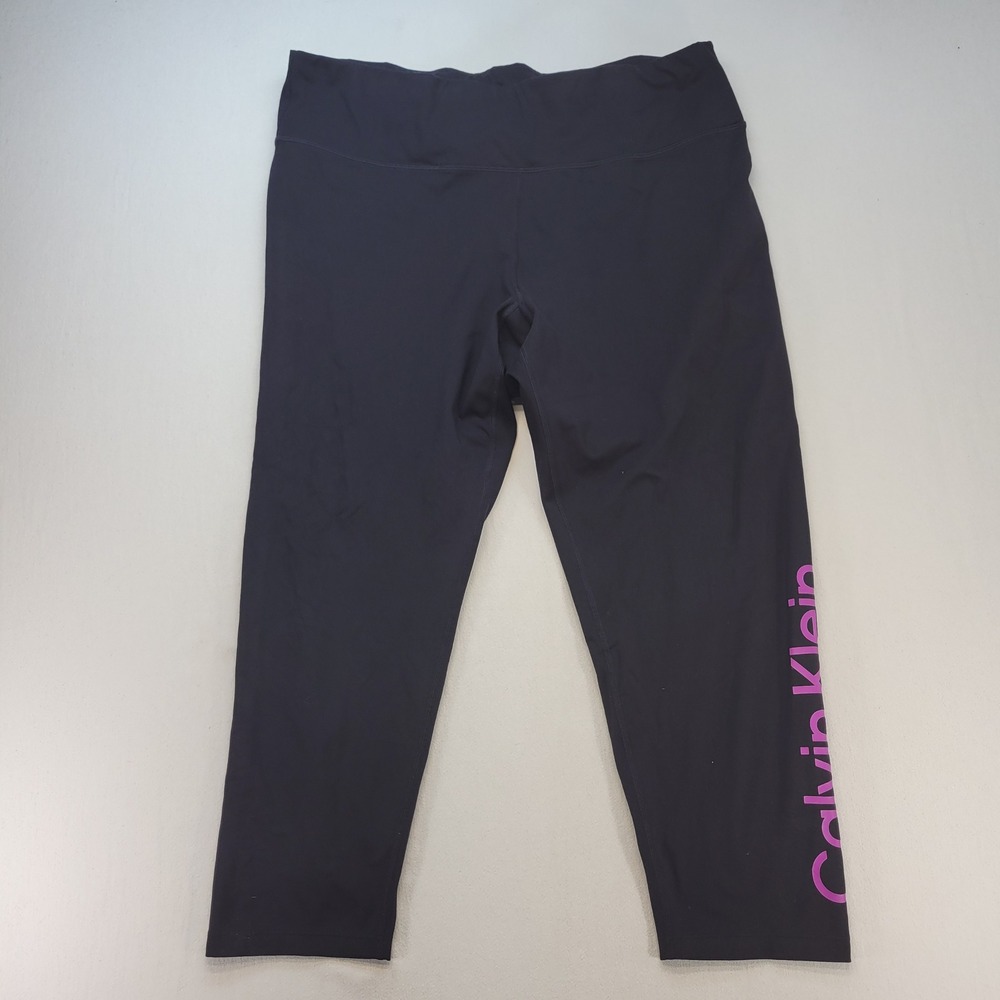 Calvin Klein Performance Leggings Womens 3X Black Pink Logo Athletic Cropped